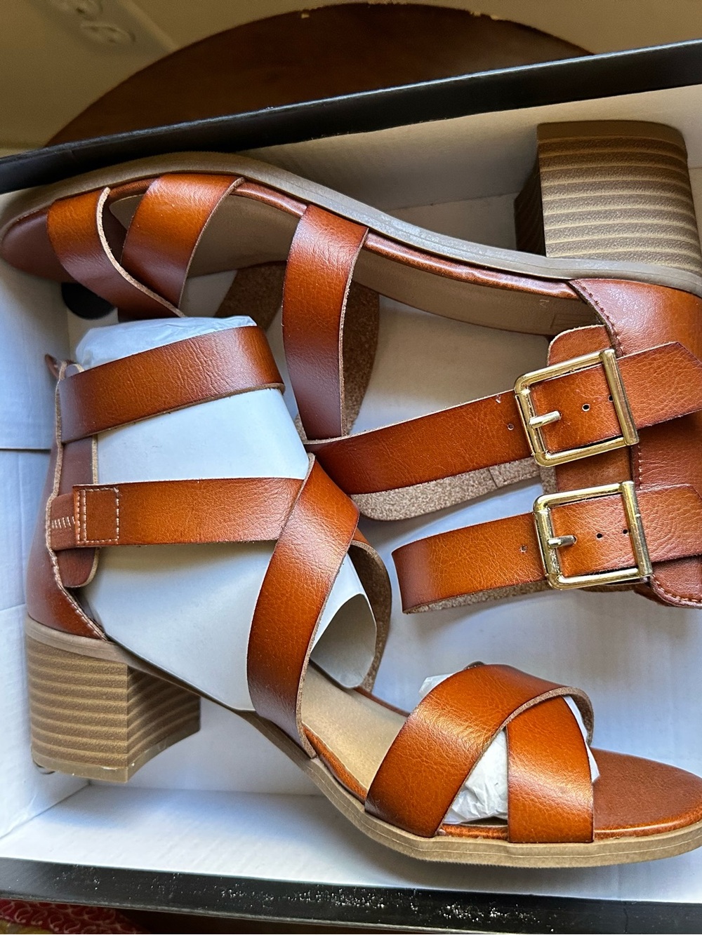 Material Girl Danee Cognac Brown Sandals Vegan Boho NIB sz 8